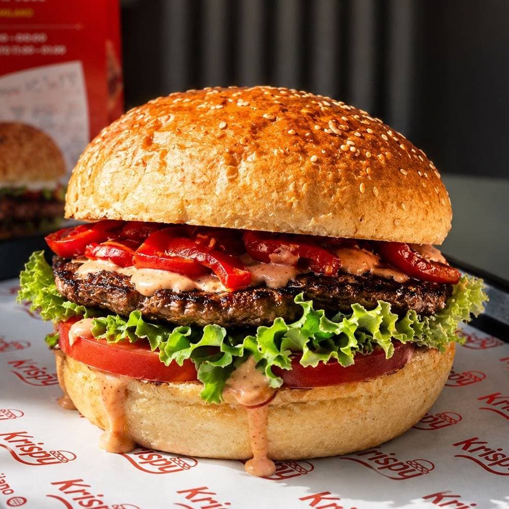 Pepper: hamburger di manzo con peperoni, insalata, pomodoro e salsa pepper